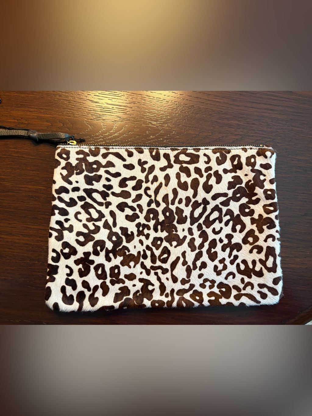 Leopard Print Zip Clutch In Brown And Cream — image 2 of 7